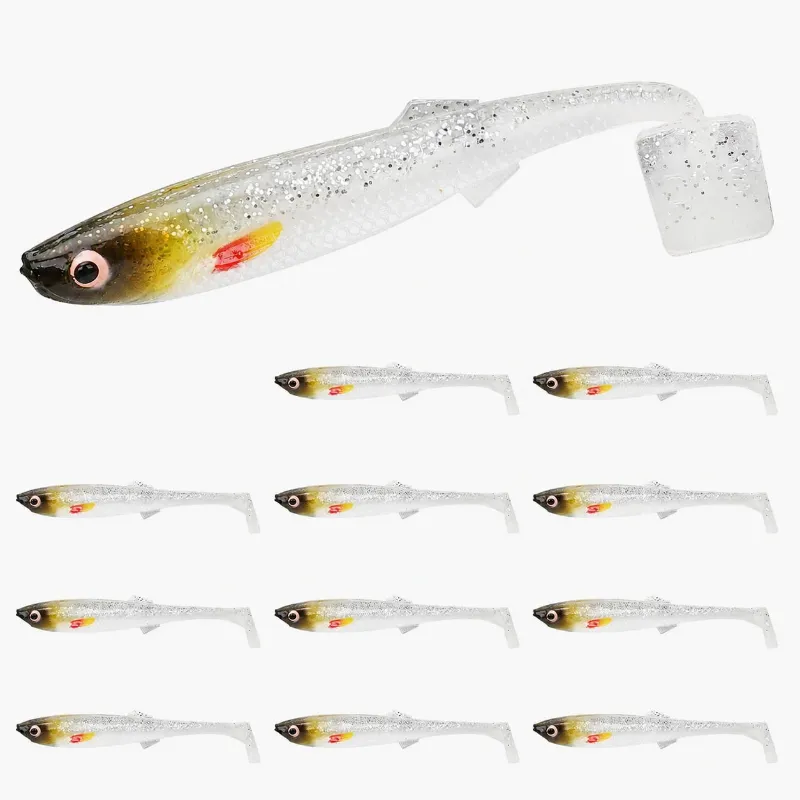 Truscend Fishing Hand-Painted Soft Paddle Tail Fishing Lures 12pcs featuring fluorescent coating and realistic eyes