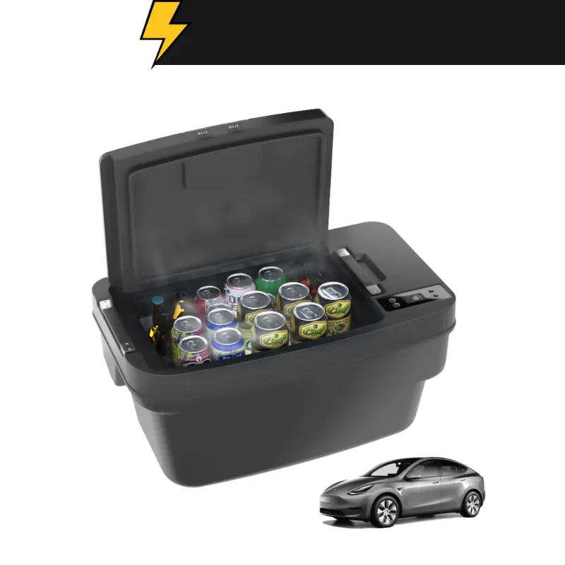 ACOPOWER TesFridge Portable Freezer Specially Designed for Tesla Model Y shown as plug-in cooler unit