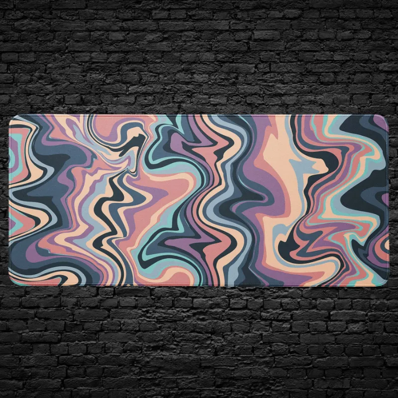 CruArt Abstract Swirl Desk Mat with flowing marble-inspired purple and teal patterns