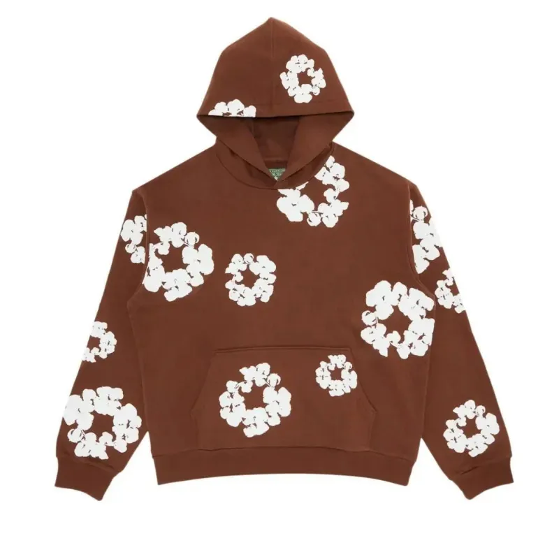 AfewVibe Denim Tears The Cotton Wreath Sweatshirt Brown in brown with white puff-printed motifs