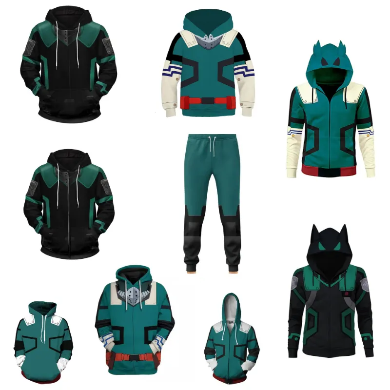 Animeancy 2024 My Hero Academy Green Valley Long Fighting Suit 3D digital print sweater with double-layered hood