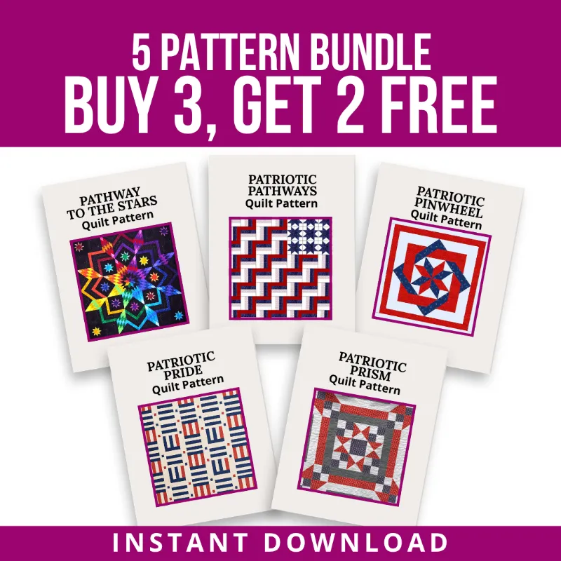 Boho Blanket Proud & Beautiful bundle cover showing five patriotic quilt patterns in red, white, and blue