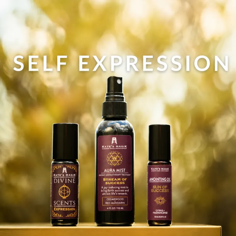Kates Magik Self Expression Divine Scents Perfume Set with three bottles and intention card
