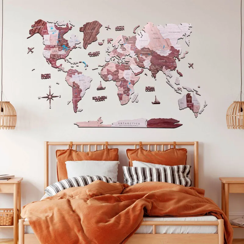 Enjoy The Wood 2D Wooden World Map Cappuccino wall decor in neutral beige tones