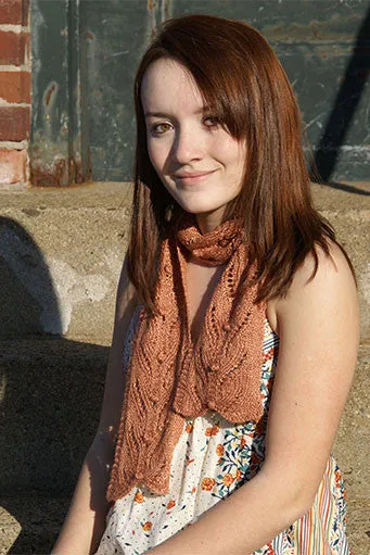 Kristen TenDyke Firefly Scarf knitting pattern showing lace detail in viscose linen blend yarn