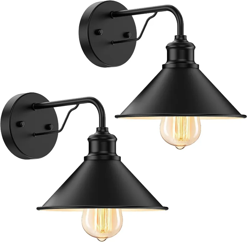 AIBOO Vintage Hardwired Wall Sconce Set of 2, black metal indoor outdoor lighting