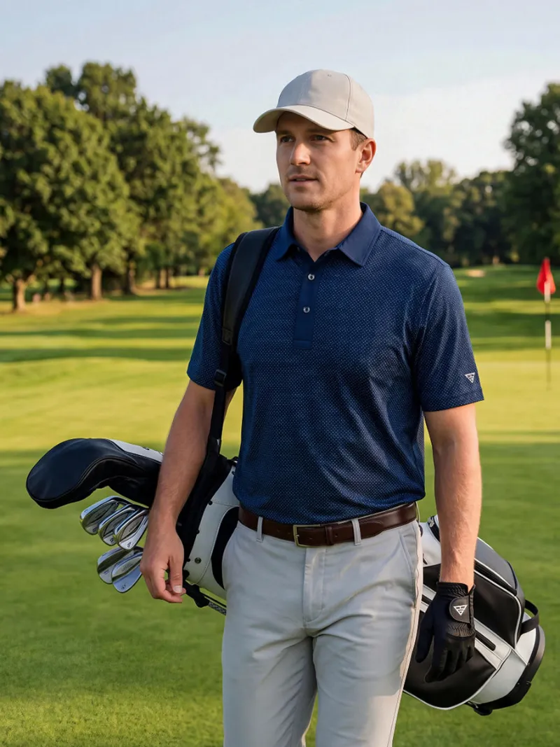 Maelreg Golf 4 Way Stretch Jacquard Polo shirt in solid color, front view