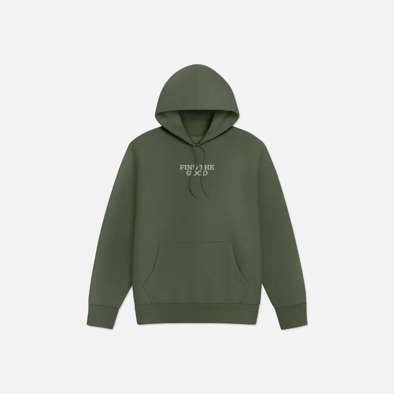 Find The Good Brand Seasonal Core Find The Good Hoodie in army green with pigment dyed finish