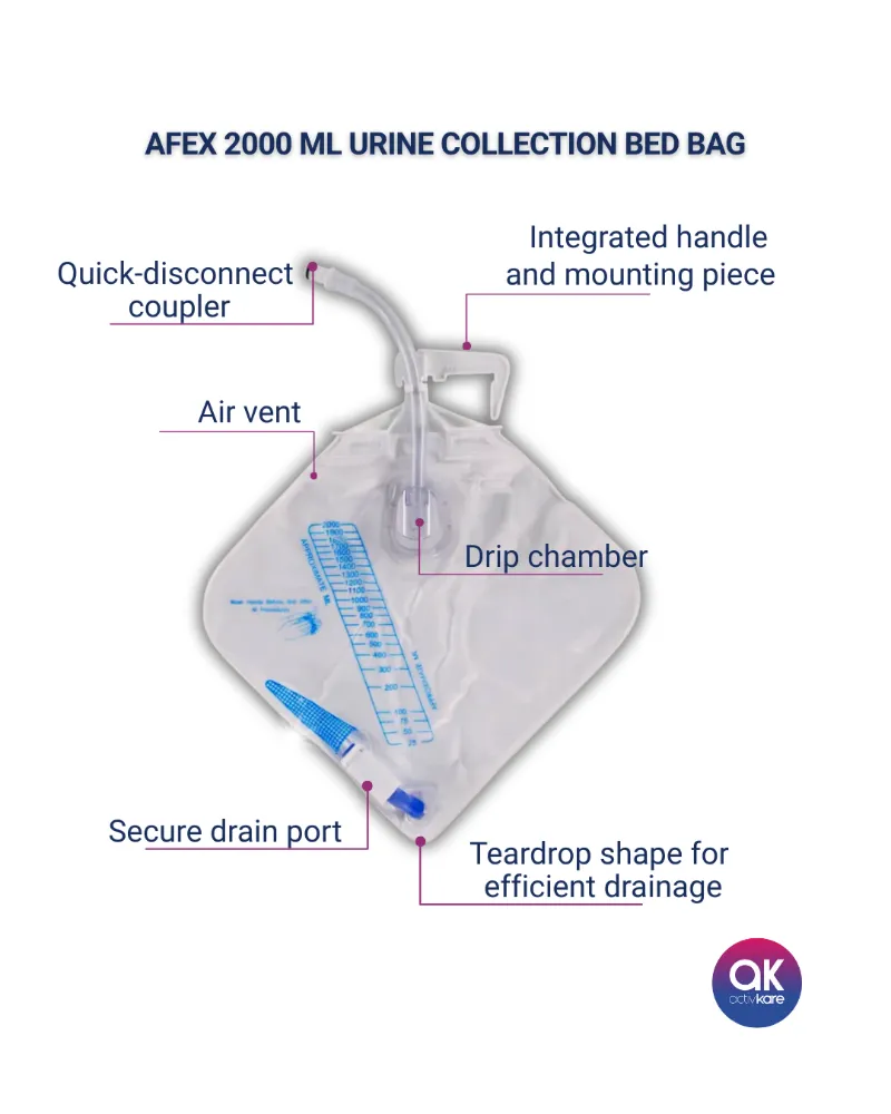 ActivKare AFEX 2000 mL Urine Collection Bed Bag with anti-reflux valve and quick-disconnect coupler
