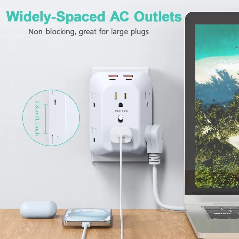 Kicklo 10-in-1 Wall Plug Power Hub multi-outlet extender with USB ports