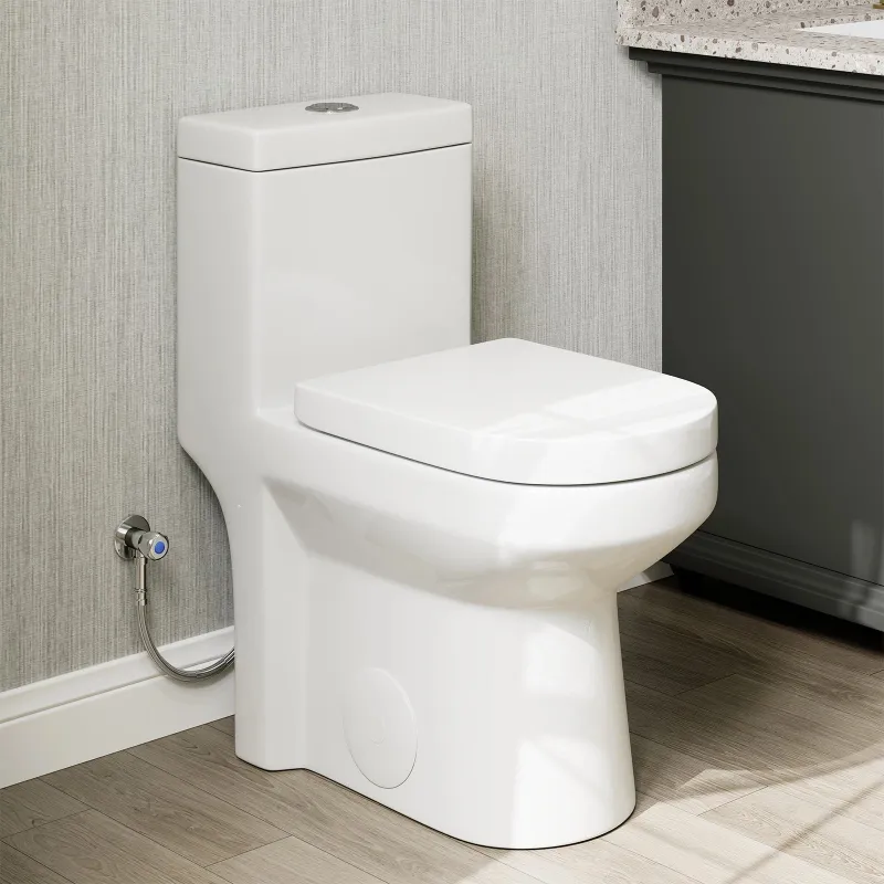 HOROW 8733-10 compact round bowl one-piece toilet in a small bathroom