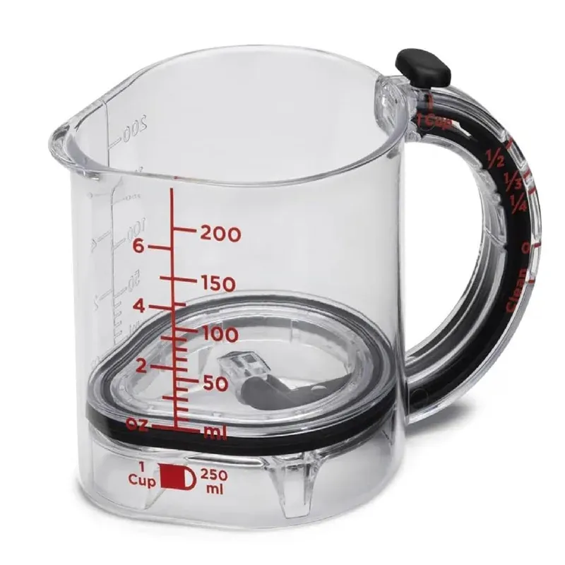 Kicklo Adjustable Measuring Cup with sliding base showing four measurement levels
