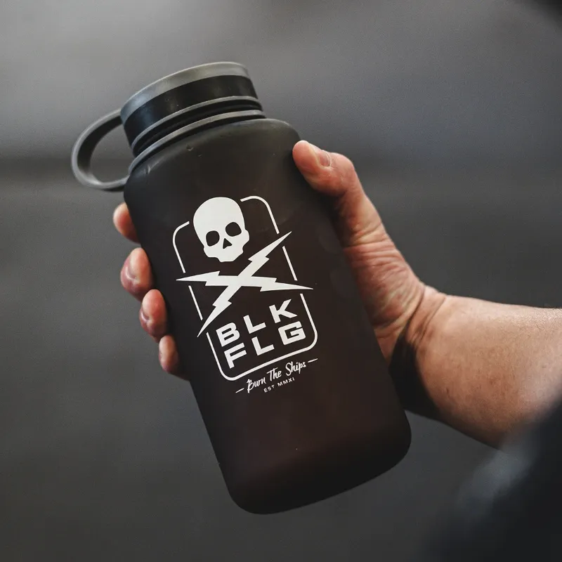 BLK FLG Chalice bottle showing skull and cross bolts icon design