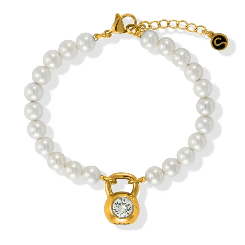 Sleek Fit Jewelry PEARL BRACELET - GOLD, white pearl chain with 14k gold plate