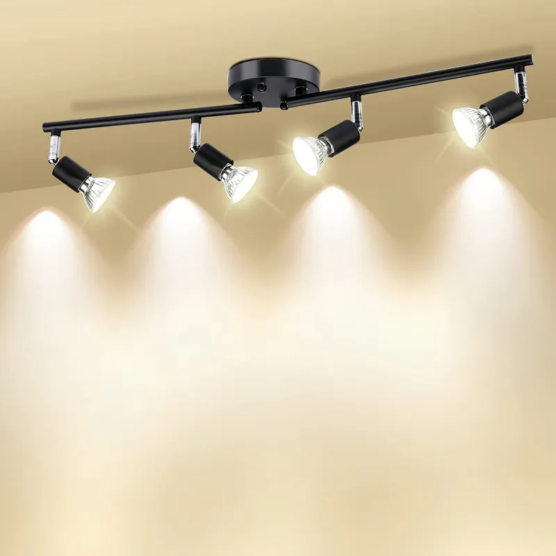 AIBOO Track Lighting Kit 4-head foldable black ceiling spot light
