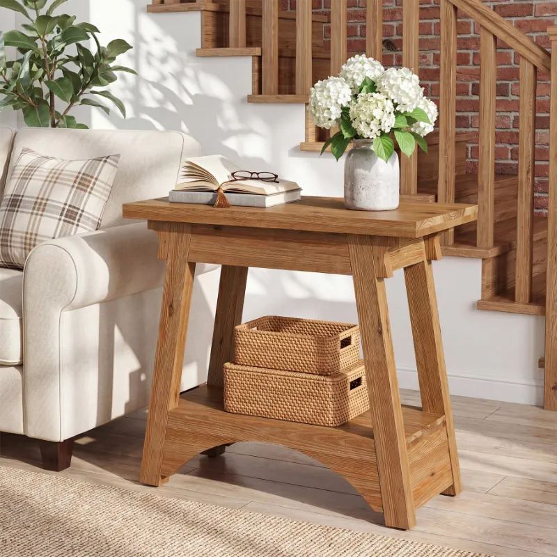 Tribesigns 24.4-inch solid wood end table with arched A-frame base in natural fir finish