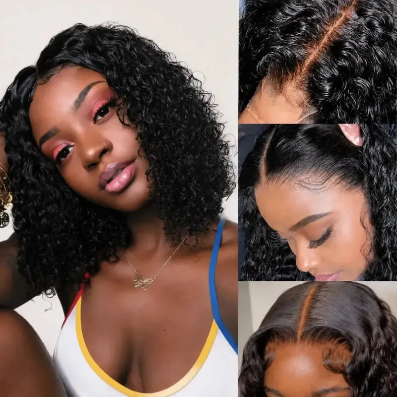 Hairsofly Shop (Rocka Fella) Deep Wave Bob Human Hair HD Lace Front Wig 13x4 or 4x4 Closure, Brazilian Hair, 150-200% Density shown on model