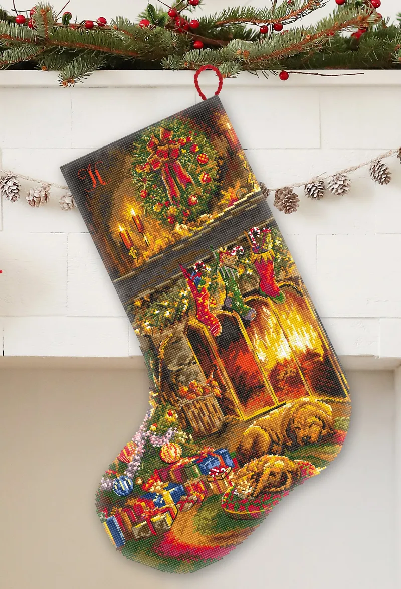 LETISTITCH Christmas Eve Stocking cross stitch PDF chart with alphabet for personalisation