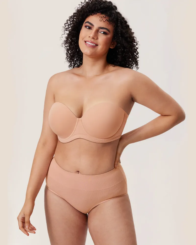 Essenther Global Classic Strapless Bra in Blush Beige with underwire support and silicone grip band