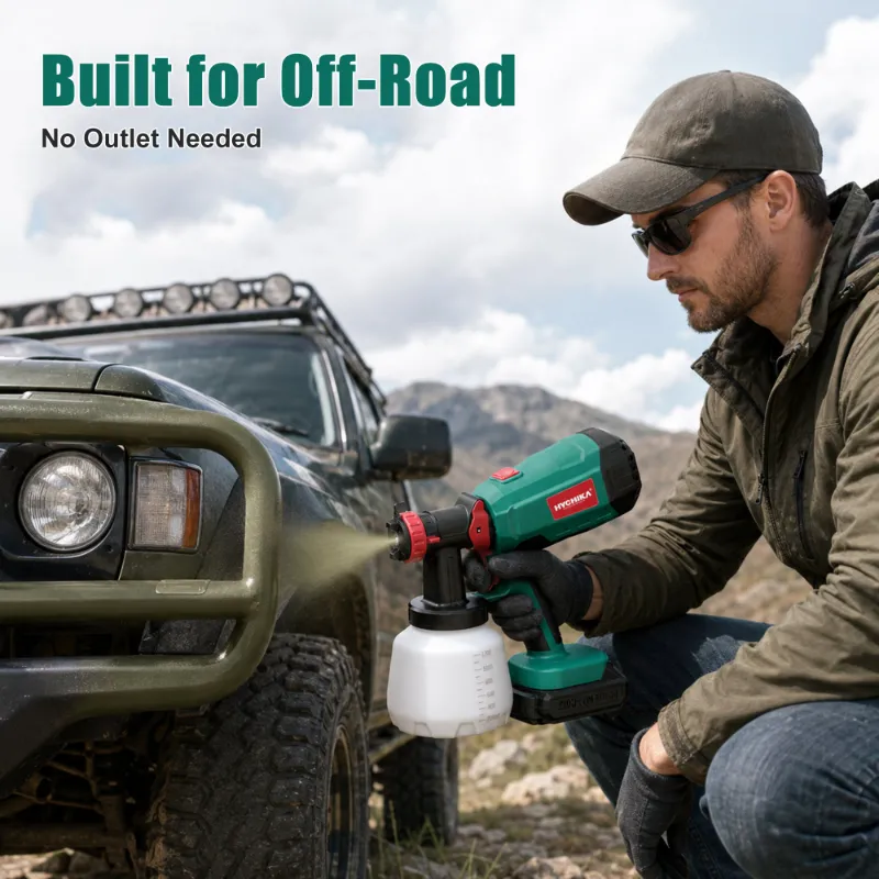 HYCHIKA Cordless HVLP Paint Sprayer 600W with 1200ml container for automotive use