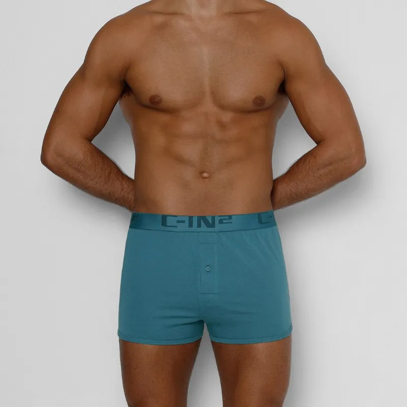 C-IN2 Core Runner Boxer Lagoon Blue, light blue cotton boxer with button fly and side insets