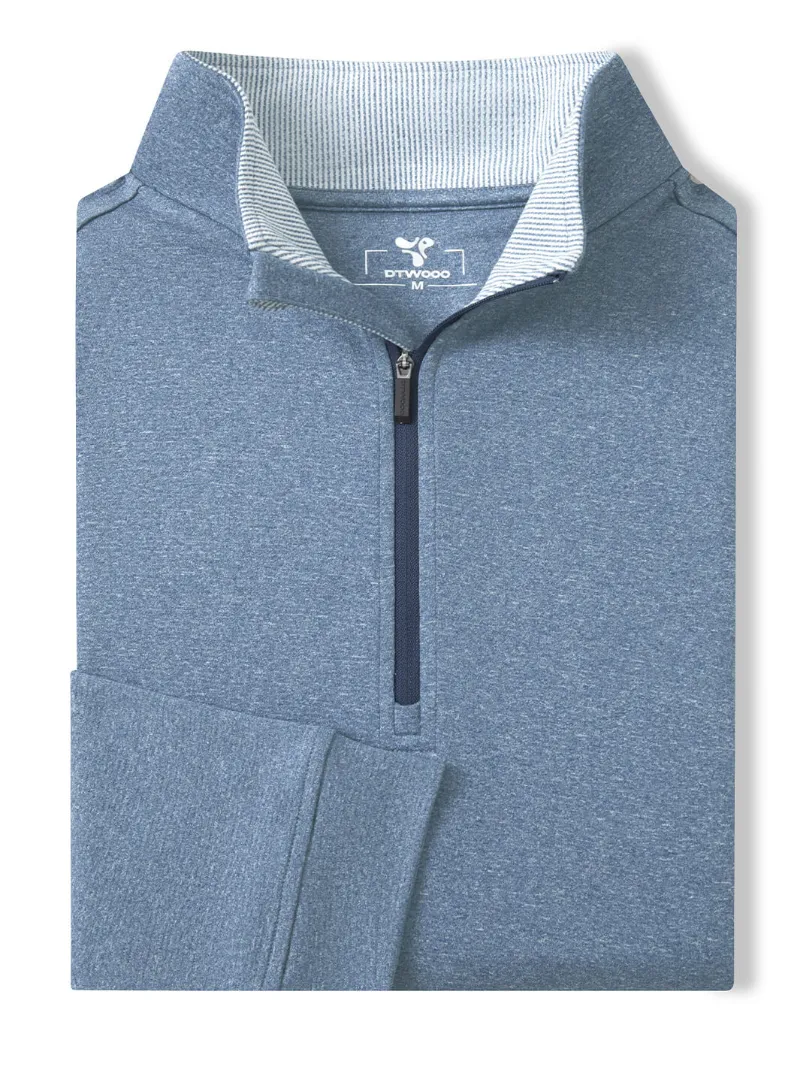 DTWOOO Heather Performance Quarter-Zip in Navy with half zipper and stand-up collar