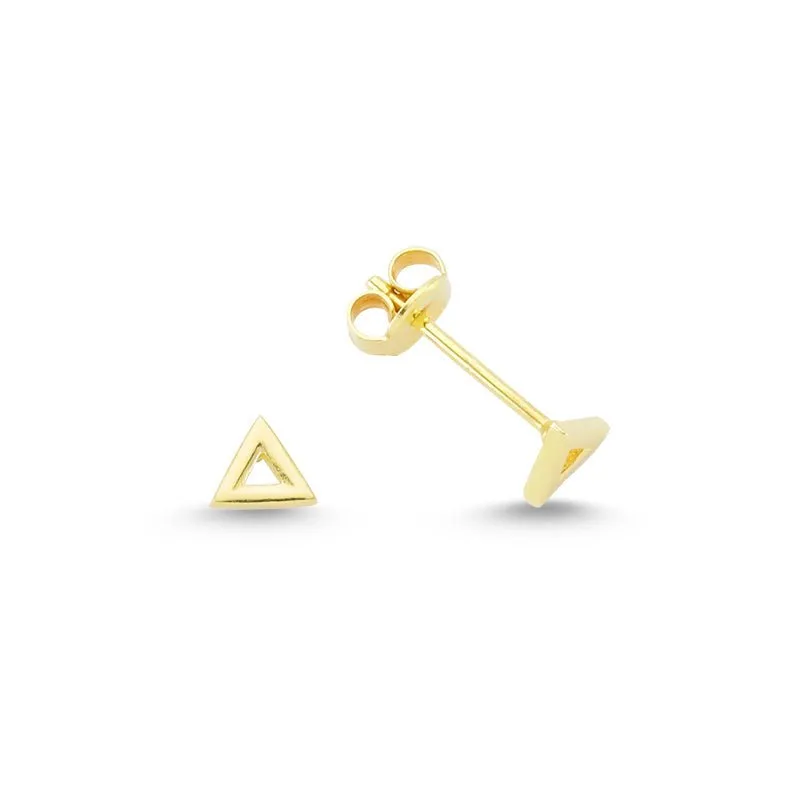 Amorium Jewelry Dainty Silver Simple Minimalist Triangle Studs Earring, small triangular studs with crystal accents