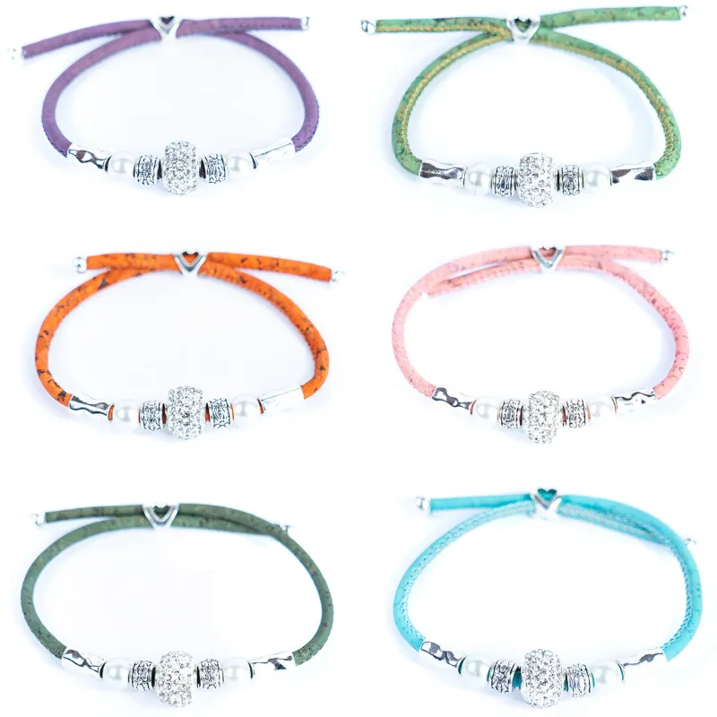 Corkadia Cork and Bead Bliss Bracelet with natural cork wire and colorful beads