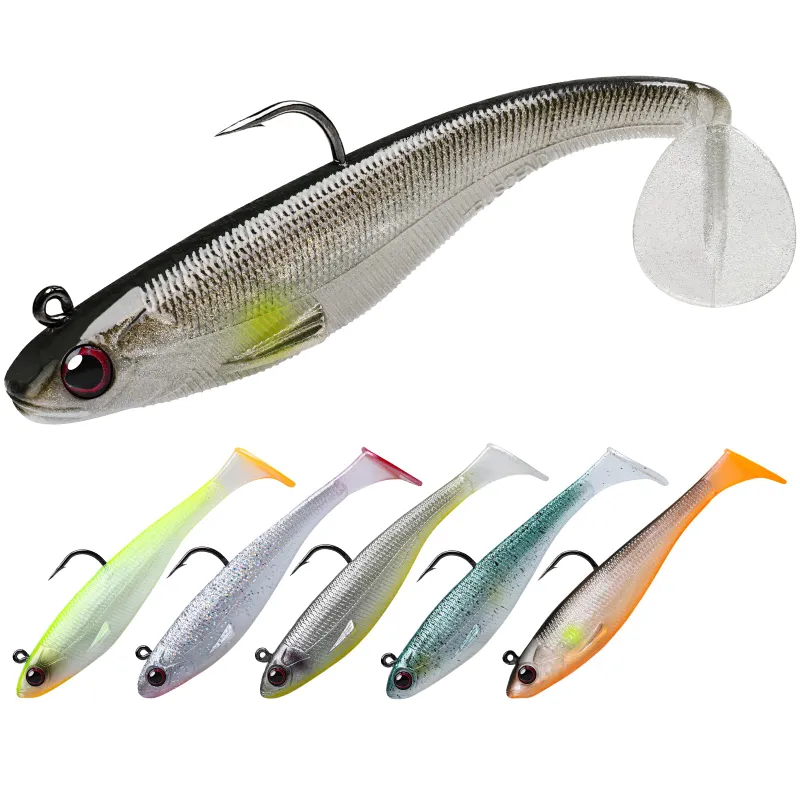 Truscend Fishing shadtale 6 pack soft paddle tail swimbaits with pre-rigged hooks