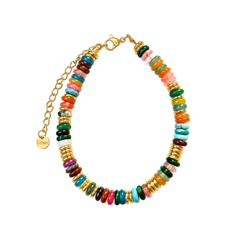 DORSYA Colours of Summer Multi Gemstone Beaded Bracelet with colourful natural stones
