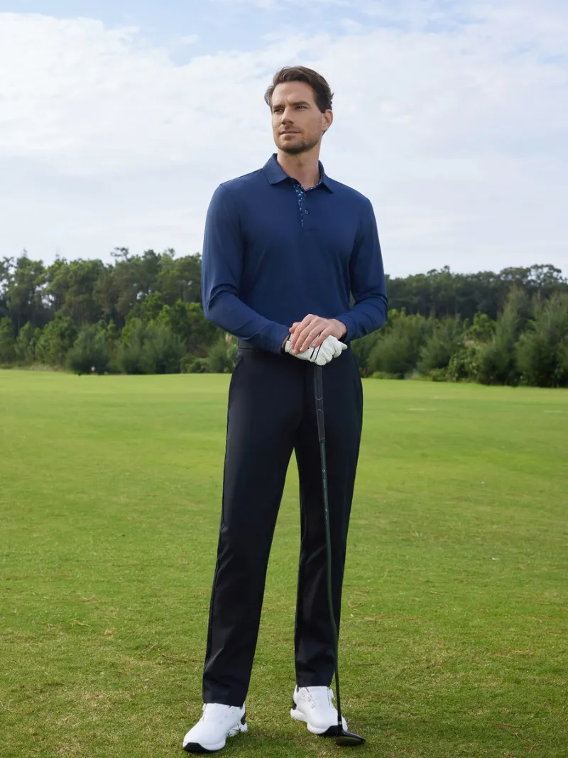 Maelreg Golf Long Sleeve Solid Jersey Polo in solid color with contrast interior collar