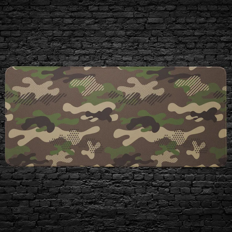 CruArt Camo Desk Mat showing military camouflage pattern in green, beige, brown
