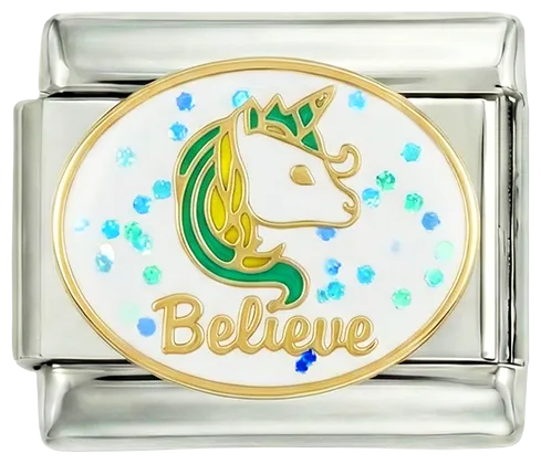 Charms Official Believe Unicorn Silver charm with unicorn motif and text