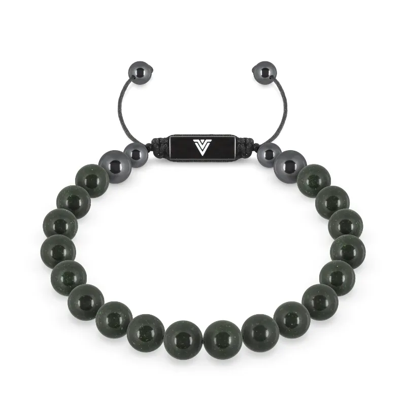 VOLTLIN Green Goldstone Shambala Bracelet on black nylon cord with logo bead