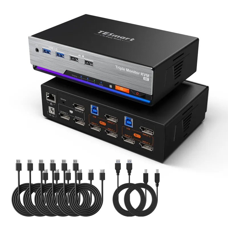 TESmart 2×3 DP 1.4 KVM for 2 PCs with triple 8K60 or 4K144 resolution and EDID emulation