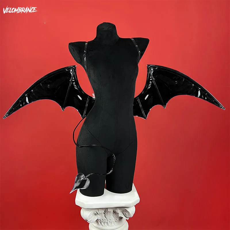Velombrance Laser Devil Wings, silver and black laser PU wings, 45 inch length
