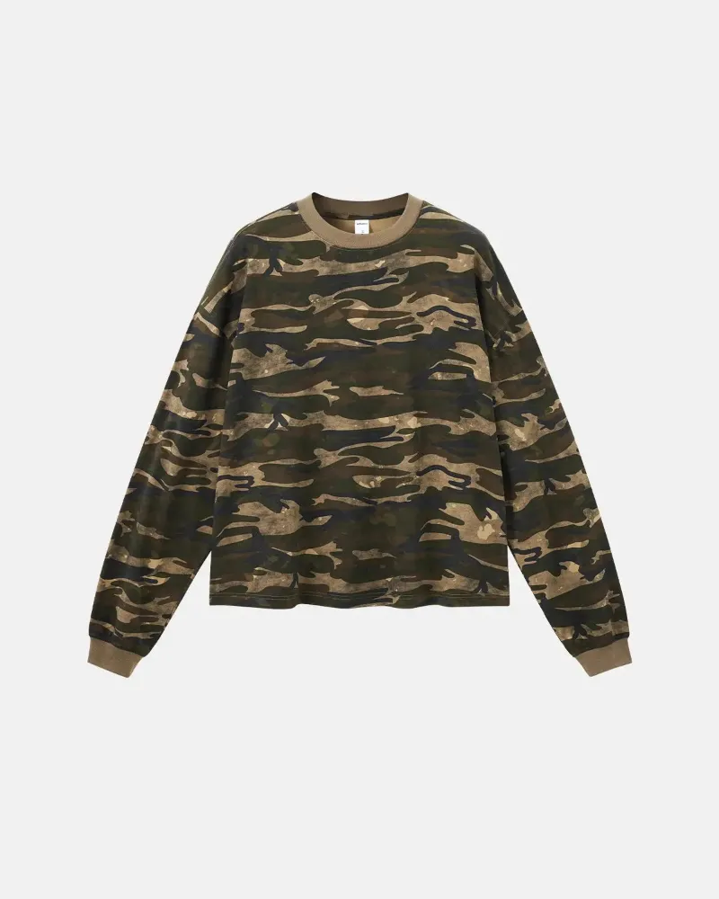 INFLATION Boxy Camo Tees in Khaki streetwear t-shirt with drop shoulder and camouflage pattern