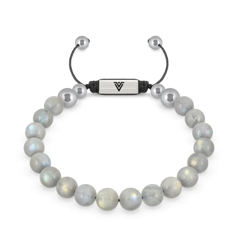 VOLTLIN Labradorite Shambala Bracelet grey stone beads knotted on cord