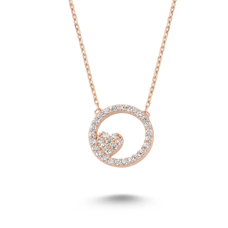 Amorium Jewelry Heart within Clear Crystals Circle Necklace Pendant, heart pendant with crystal halo