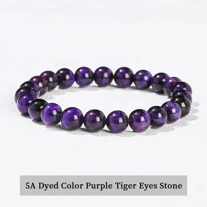 Hairsofly Shop 5A Purple Tiger Eye Stone Bracelet, purple beads with shimmer on stretch cord