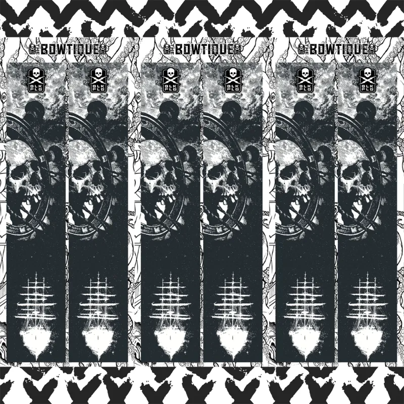 BLK FLG x Bowtique Marauder Arrow Wraps with skull and ship's wheel artwork on arrows