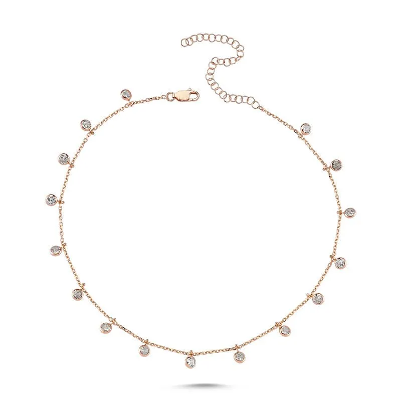 Amorium Jewelry Alessia Silver Choker Necklace with Dangles, crystals catching light