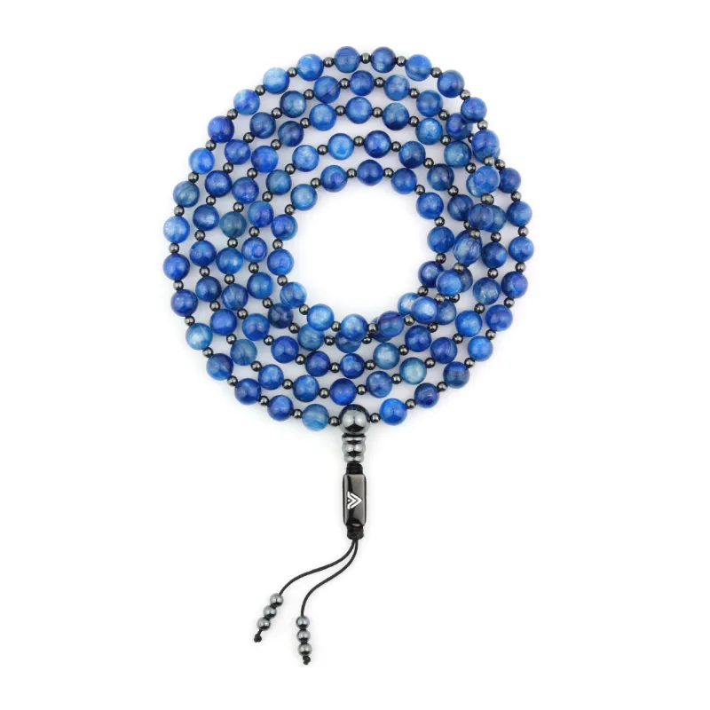 VOLTLIN Kyanite Mala Necklace with 8mm kyanite beads on black cord