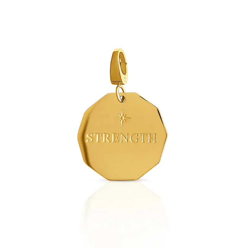 DORSYA The Strength Coin Pendant, gold octagonal charm with engraved star and STRENGTH text