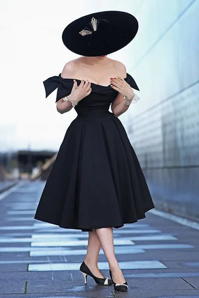 Mislish A-line Off-the-shoulder Cocktail Party Dress in black, front view