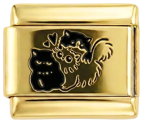 Charms Official 3 Hugging Cats on Gold charm showing three cat silhouettes