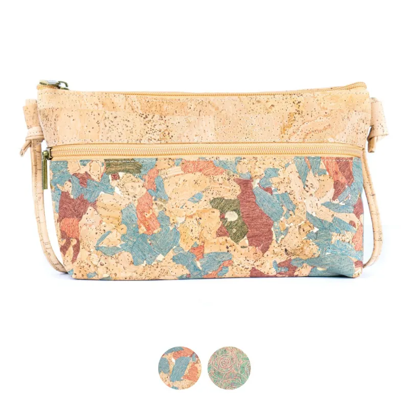 Corkadia Cork Crossbody Bag Shoulder Purse BAGP-320GH with front horizontal zipper pocket in natural cork