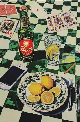 Maikoo Art Beer and lemon Paint by Numbers kit showing still life with beer and citrus