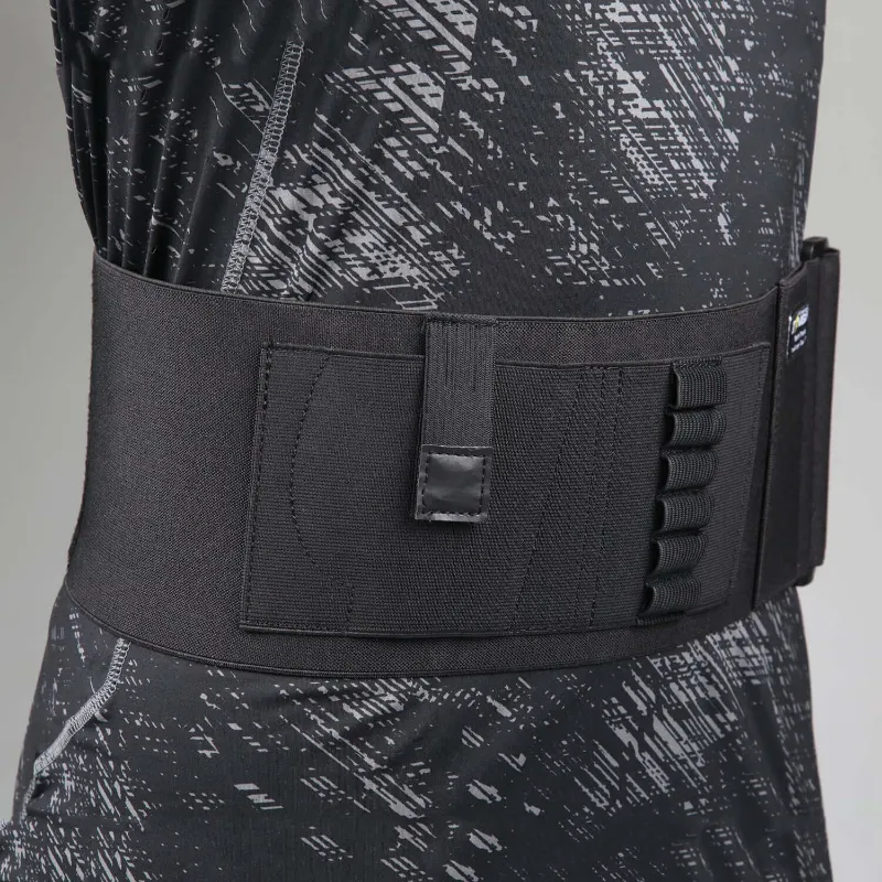 The Stinger Tools Stinger Belly Band Holster in black, worn around torso