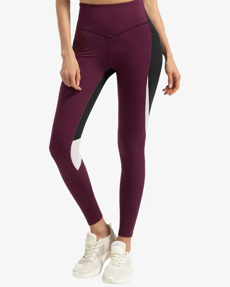 QUEENIEKE Patchwork Plastic Leggings, high-waist with mesh panels and contrasting stitching